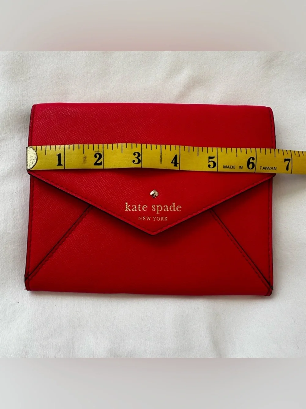 KATE SPADE Coral Pink Leather Envelope Snap Wallet Card Holder Clutch Polka Dot
